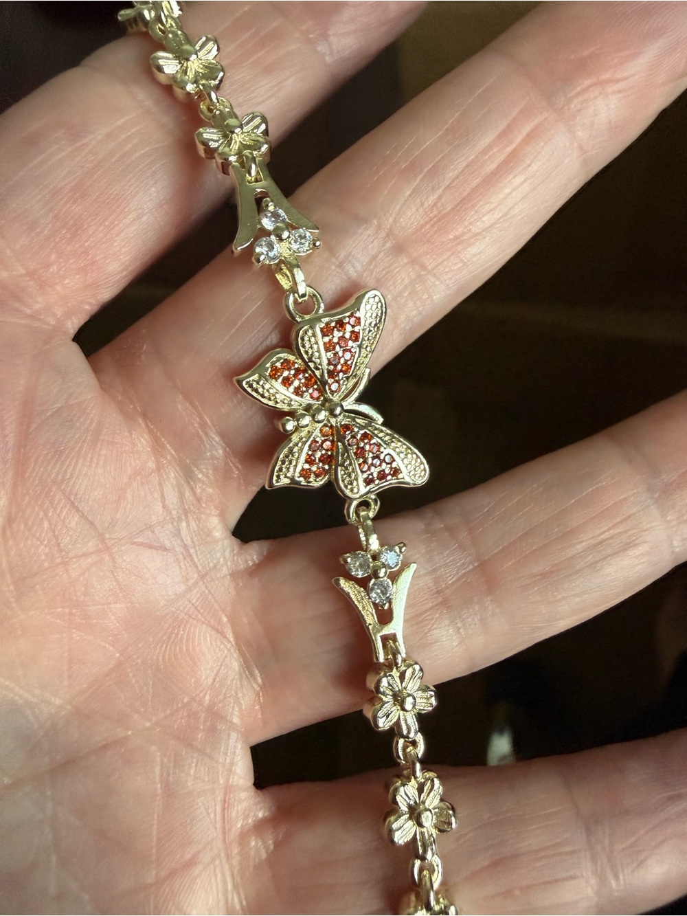 Gold-filled Butterfly Bracelet with Red Stone Accents